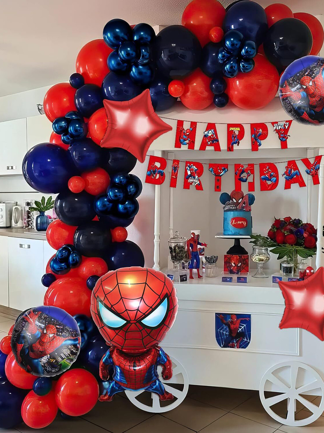 Special You Blue & Red 73 pieces Spiderman Theme Birthday Decor with Balloons & Banner