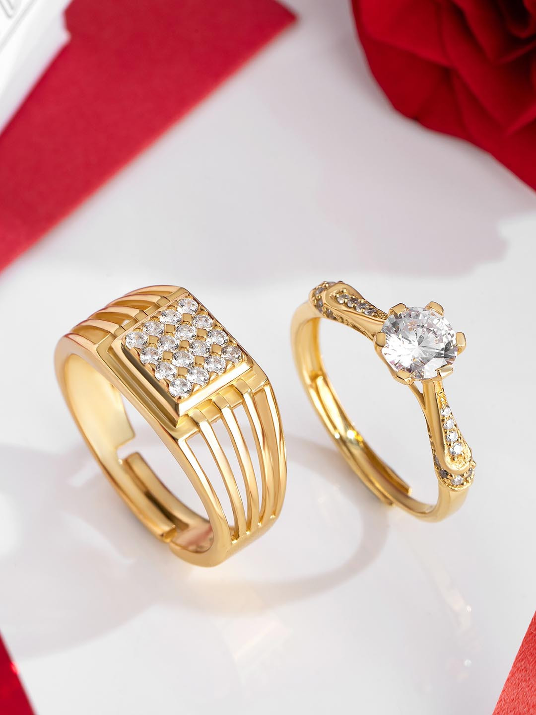 Zavya Set Of 2 925 Silver Piece Gold-Plated Finger Rings
