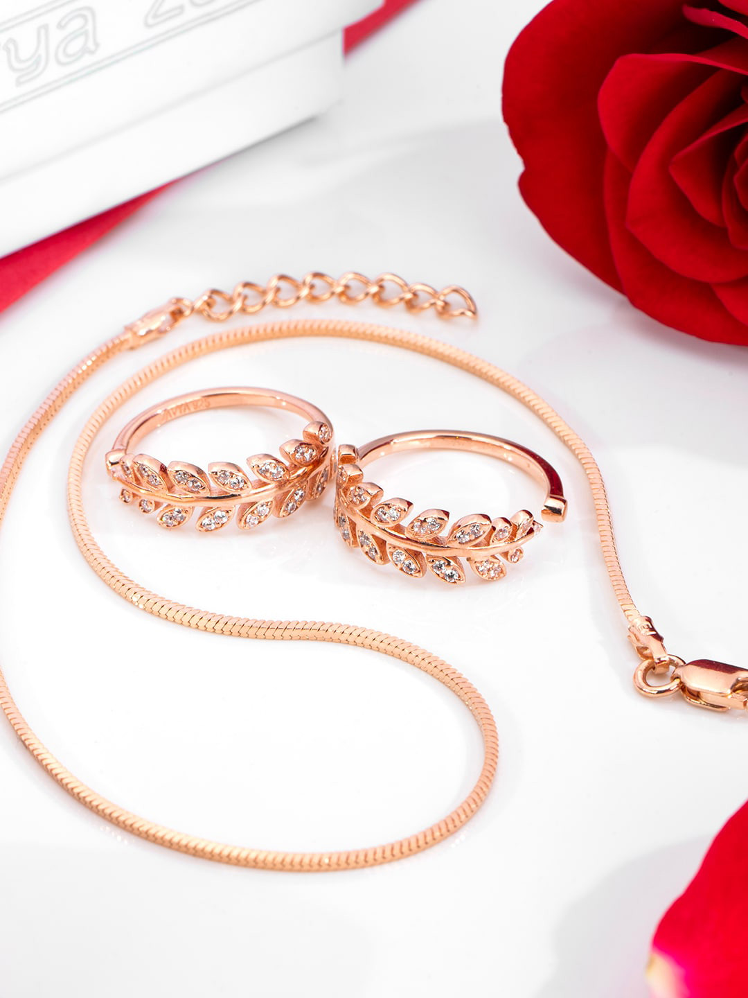Zavya Set Of 2 925 Sterling Silver Rose Gold-Plated Cubic Zirconia Toe-Rings & Anklet