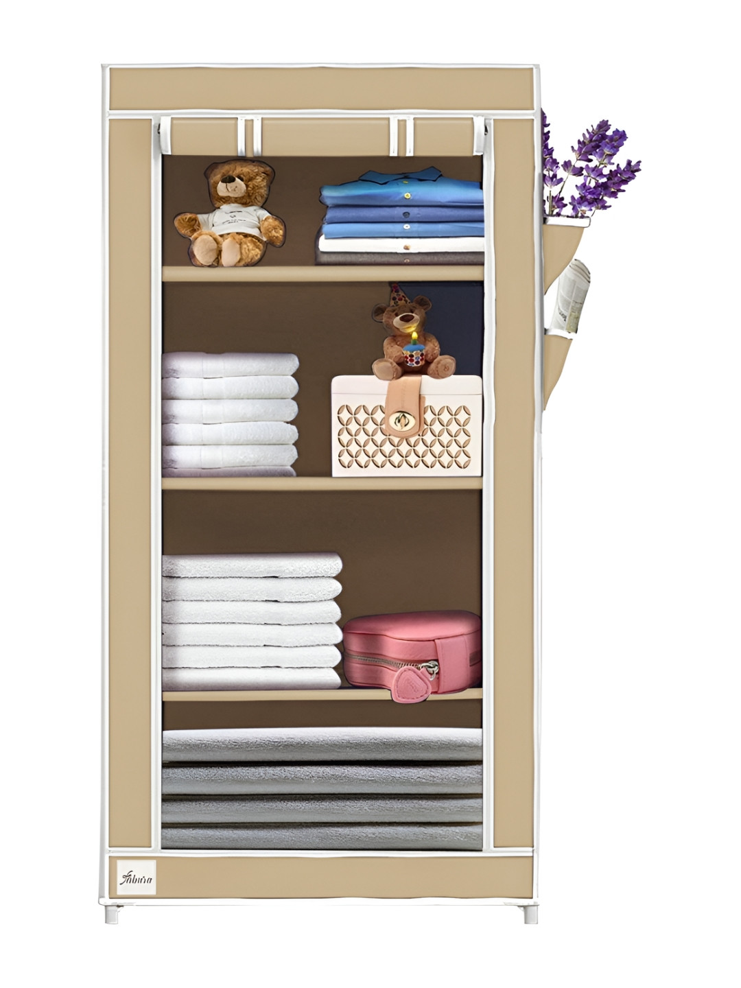 Pamworld Beige 4-Tier Shelf Collapsible Rectangle Wardrobe