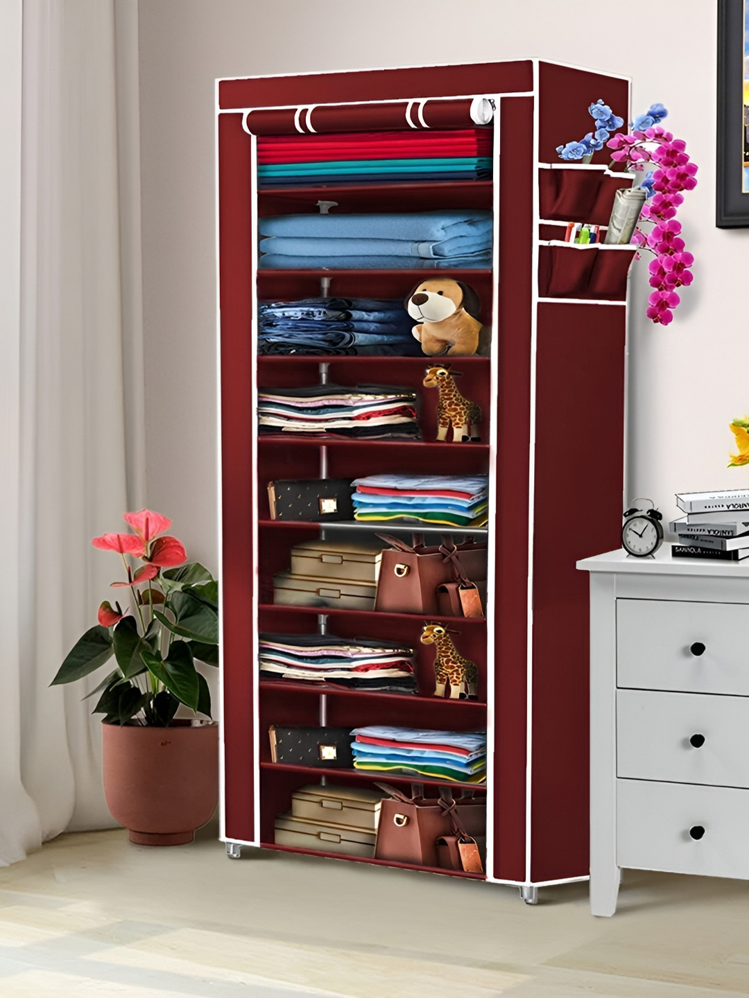 Pamworld Maroon 9-Tier Non-Woven Rectangle Multi Purpose Rack