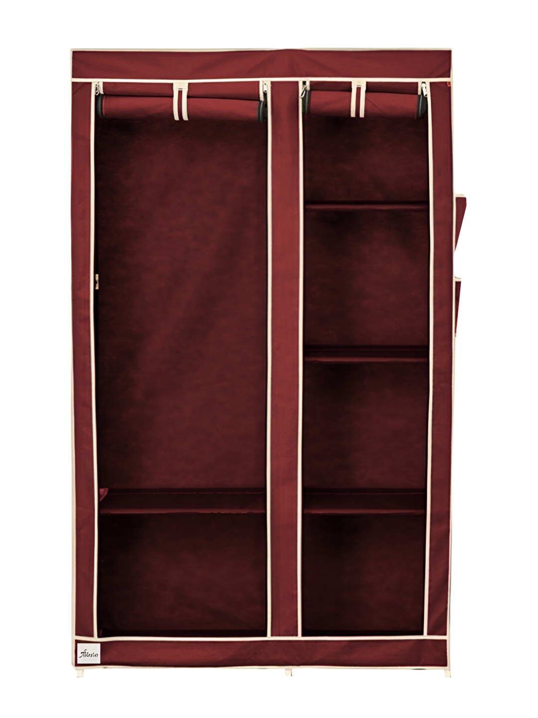 Pamworld Maroon Double Door Collapsible Wardrobe With Hanging Compartment