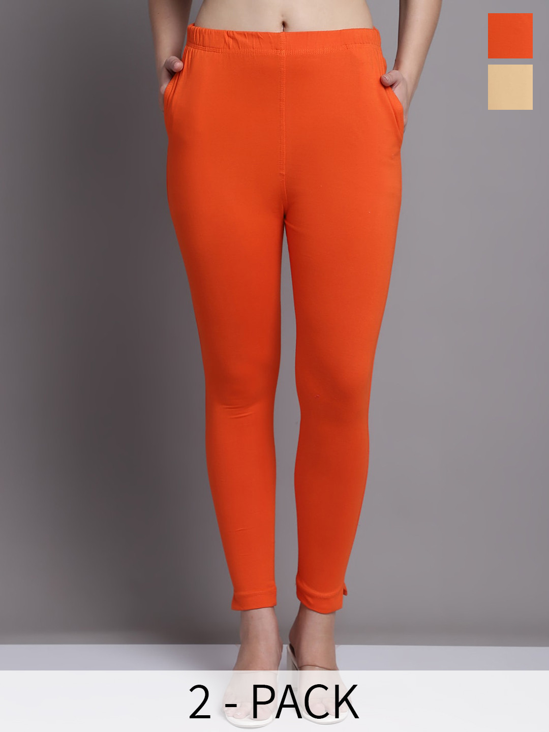 Jinfo Pack Of 2 Skinny-Fit Ankle Length Leggings