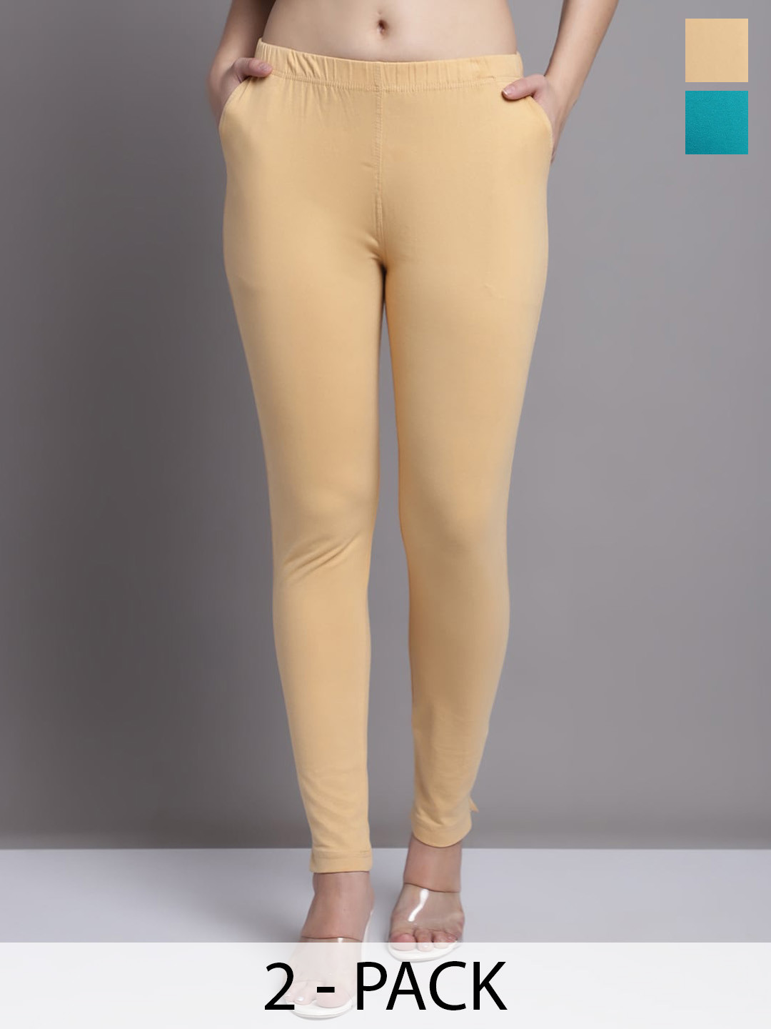 Jinfo Pack Of 2 Skinny-Fit Ankle Length Leggings With Side Pockets