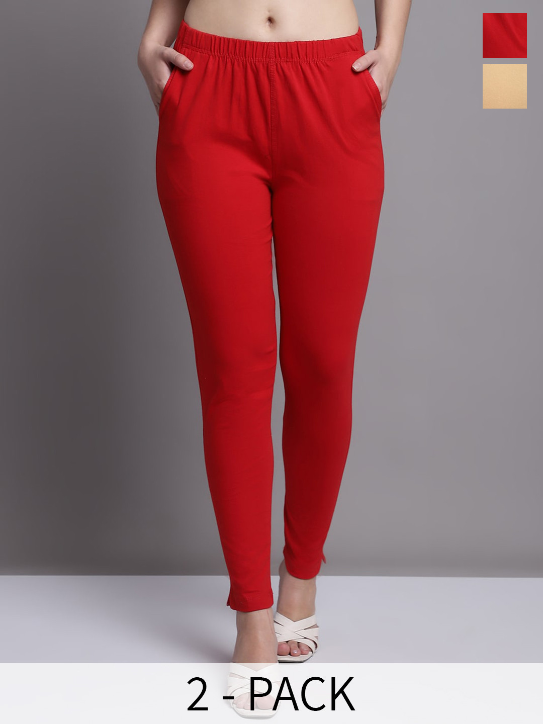 Jinfo Pack Of 2 Skinny-Fit Ankle Length Leggings