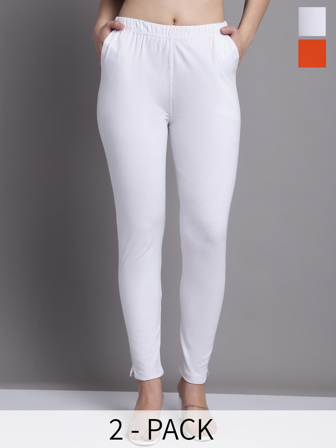 Jinfo Pack Of 2 Skinny-Fit Ankle Length Leggings With Side Pockets
