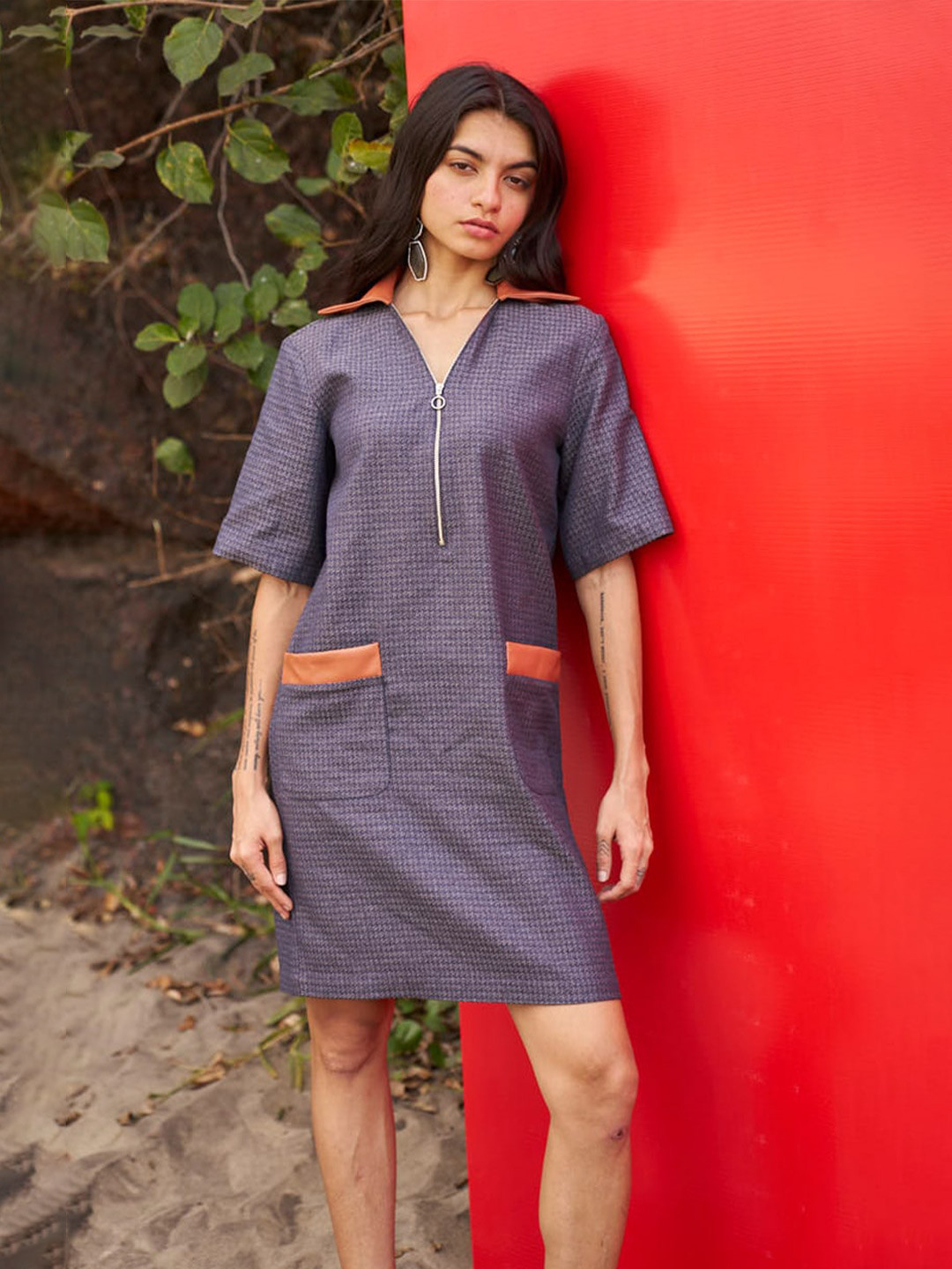 Dash and Dot Self Design Printed Cotton Straight A-Line Dress