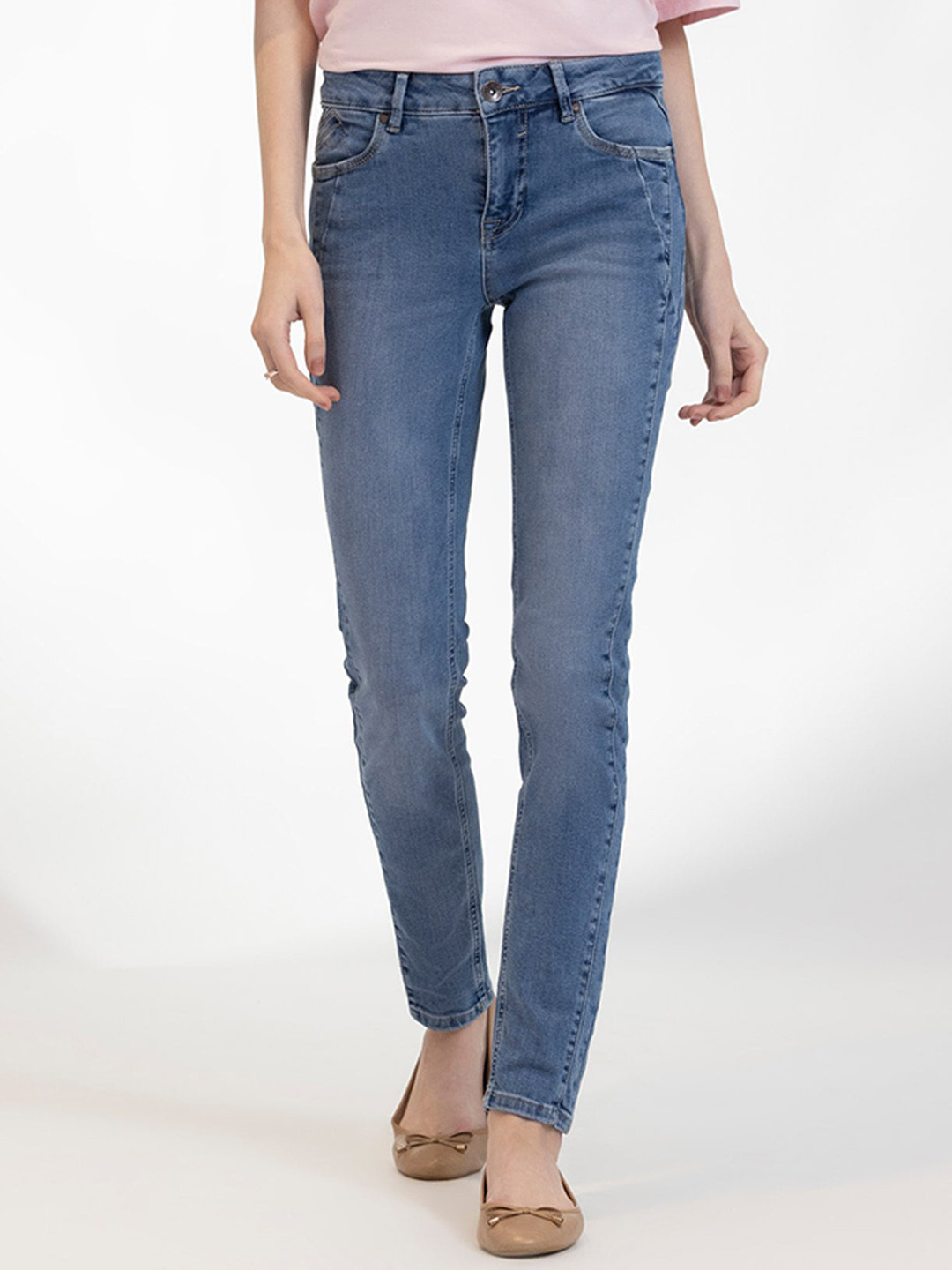 B.Copenhagen Women Straight Fit High-Rise Light Fade Cotton Canvas Stretchable Jeans