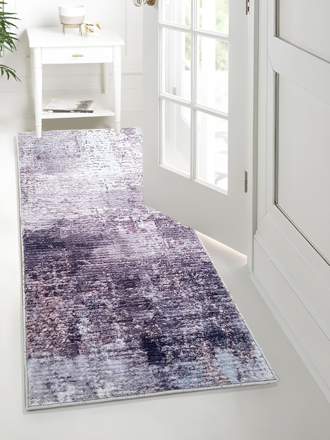 LUXEHOME INTERNATIONAL Grey & White Abstract Soft & Comfortable Floor Runner