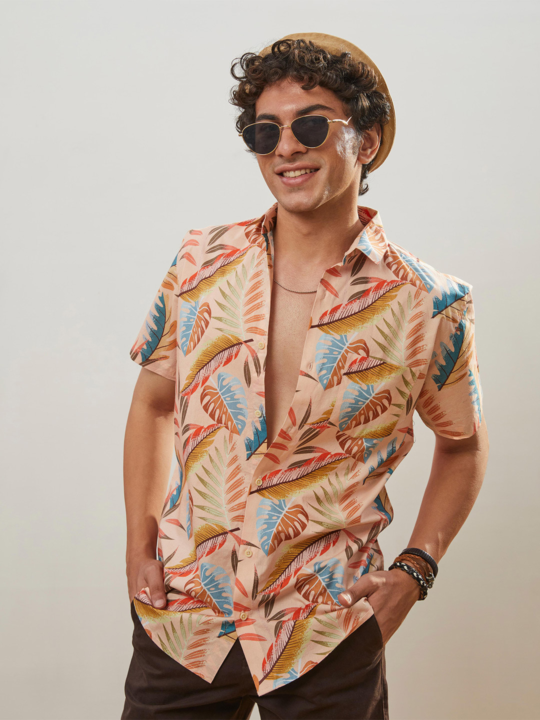 CMGE Relaxed Floral Printed Cotton Spread Collar High-Low Casual Shirt