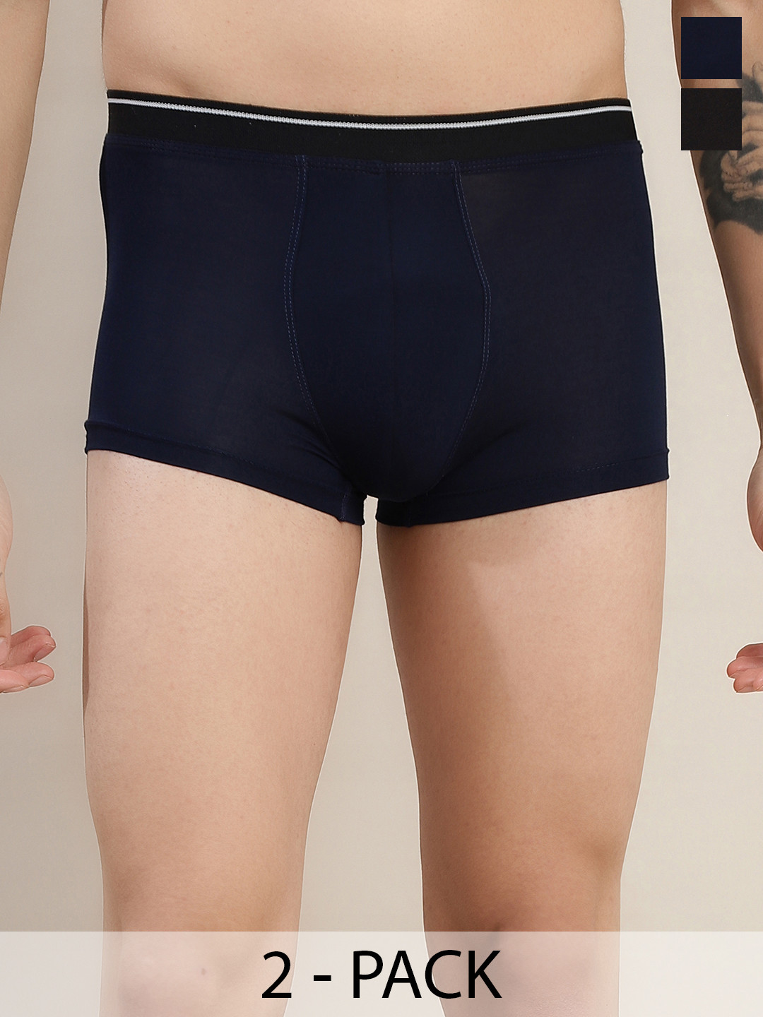 DISPENSER Men Pack of 2 Solid Soft and Comfortable Nylon Elastic Belt Trunk