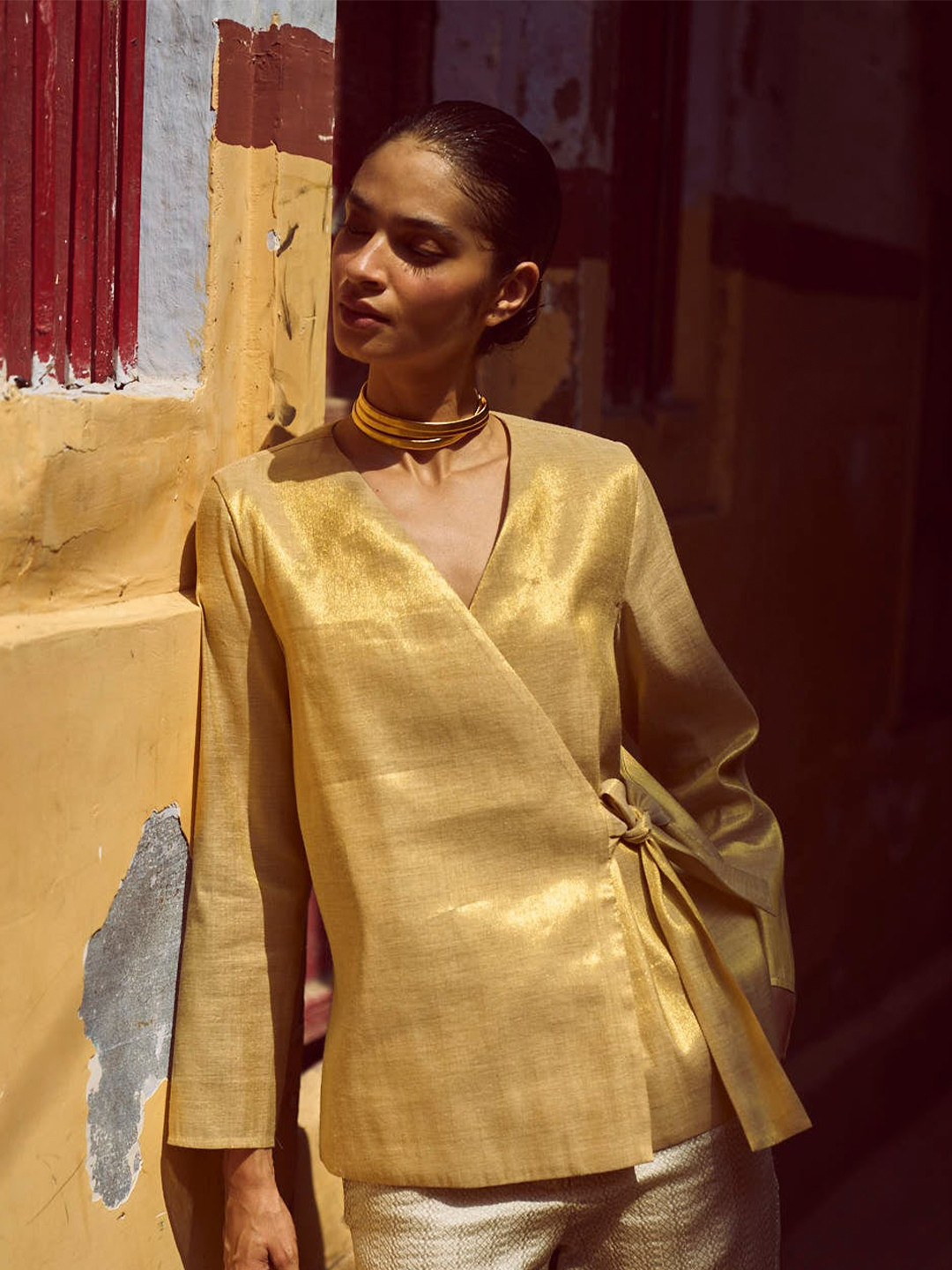 Dash and Dot V-Neck Wrap Top