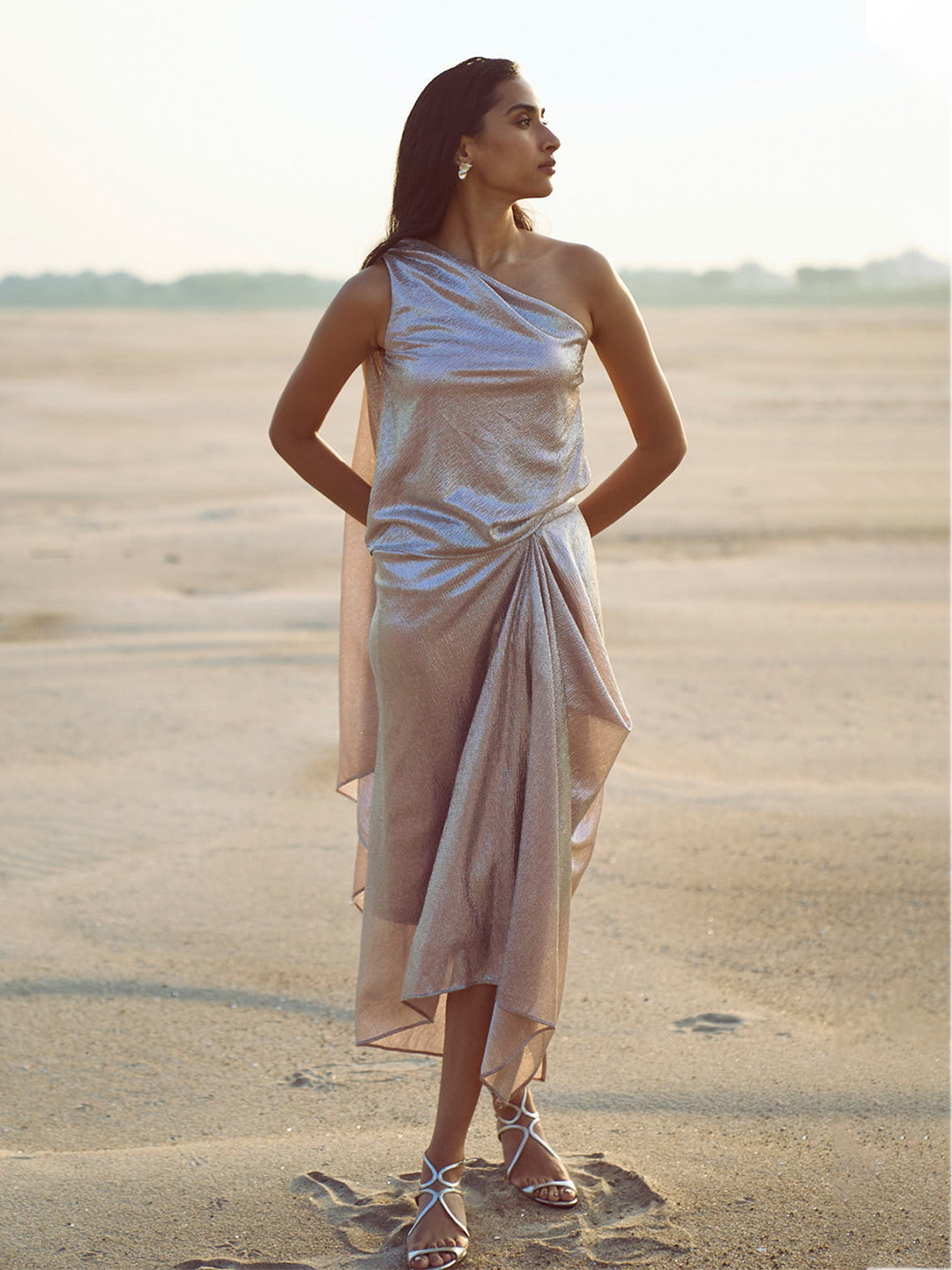 Dash and Dot Shimmer One Shoulder Top