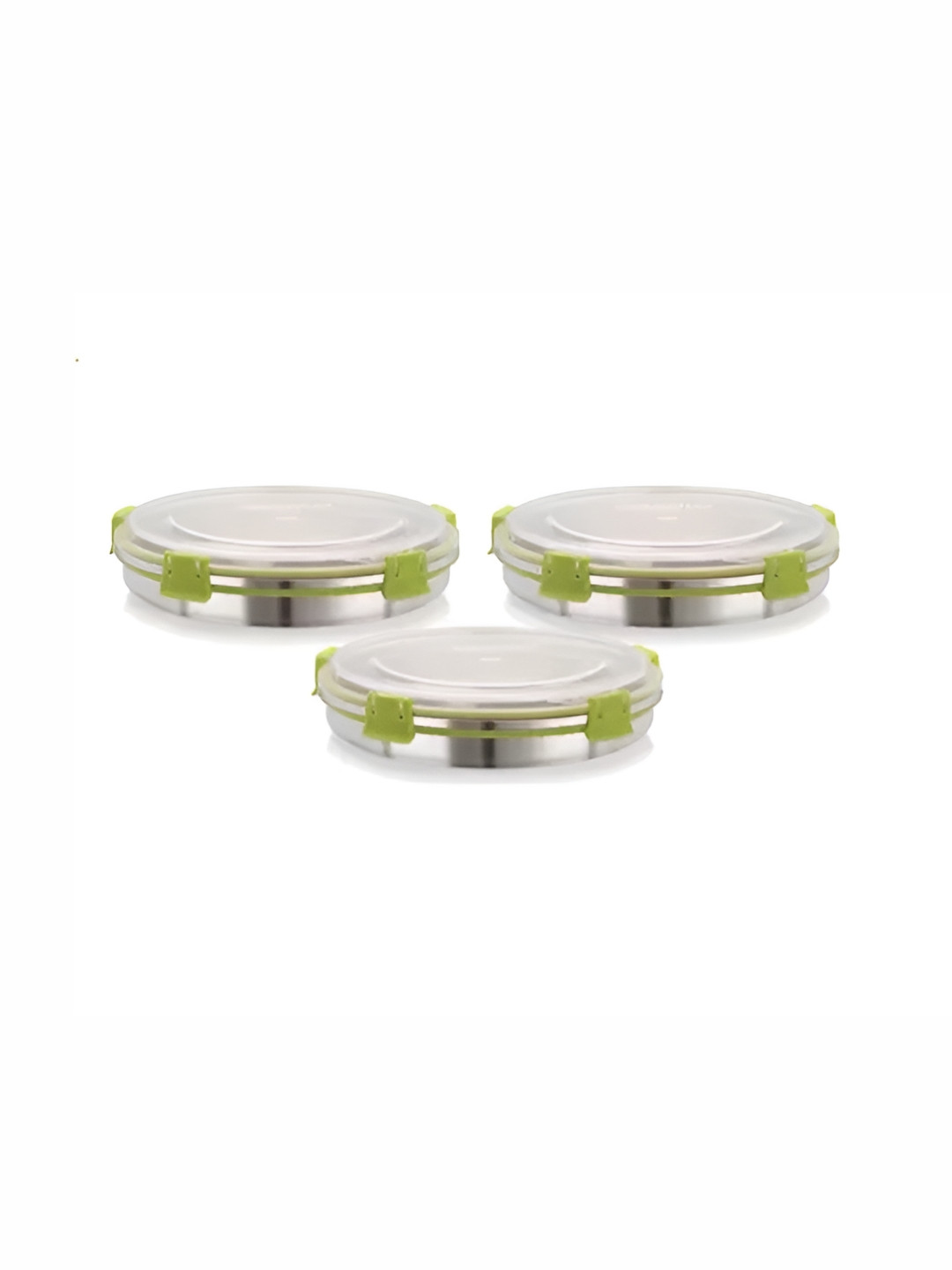 MAGNUS Silver-Toned & Fluorescent Green 3 Pieces Stainless Steel Food Container 800 ml