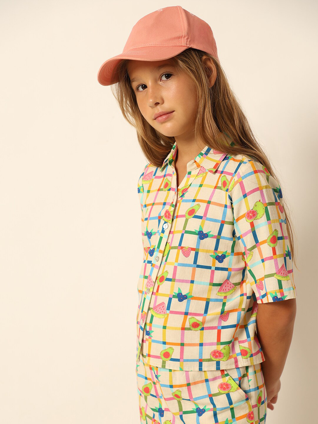 Vero Moda Girls Tartan Checked Spread Collar Short Sleeves Shirt