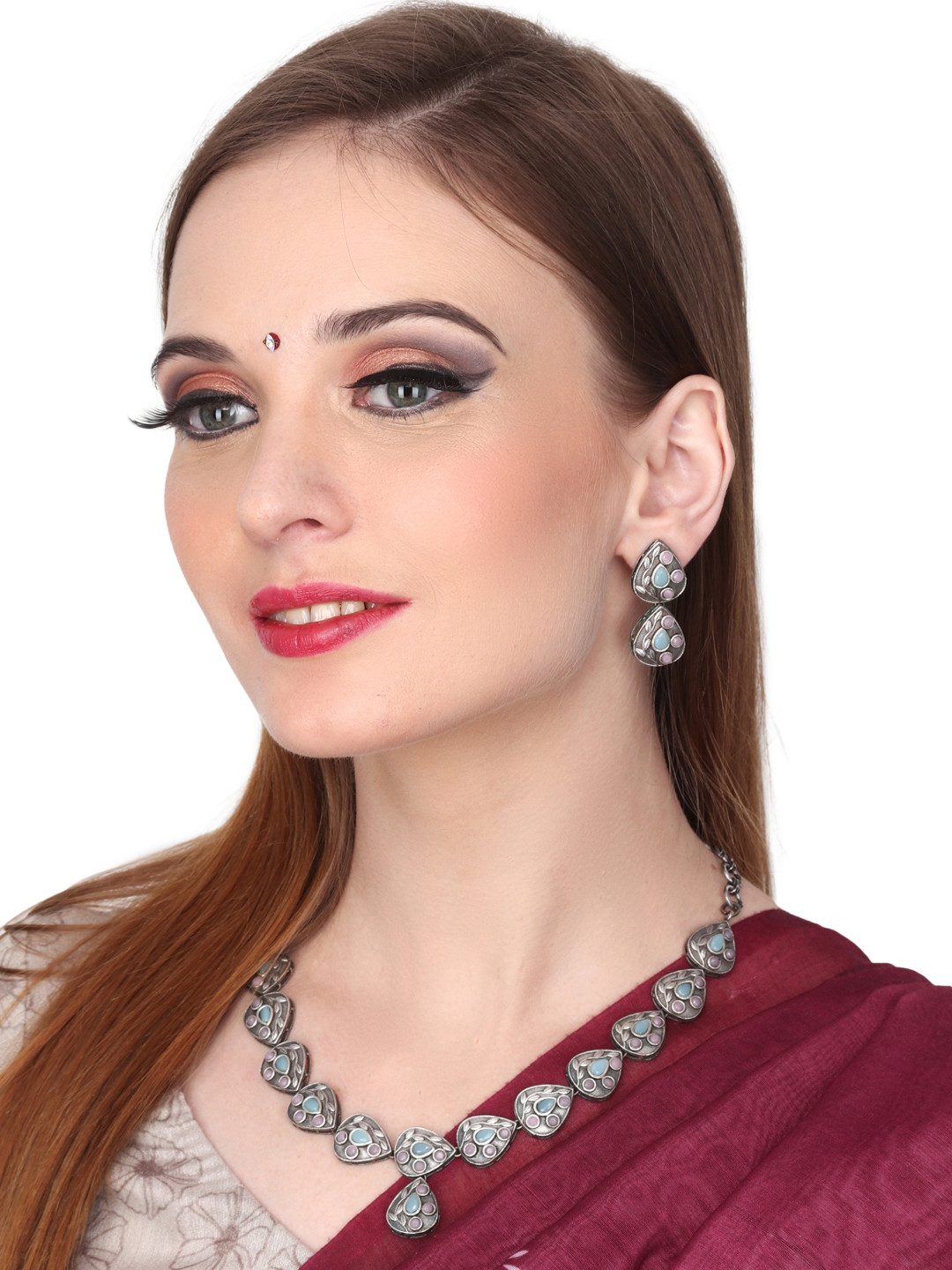 Anvik Silver-Plated Stone-Studded Jewellery Set