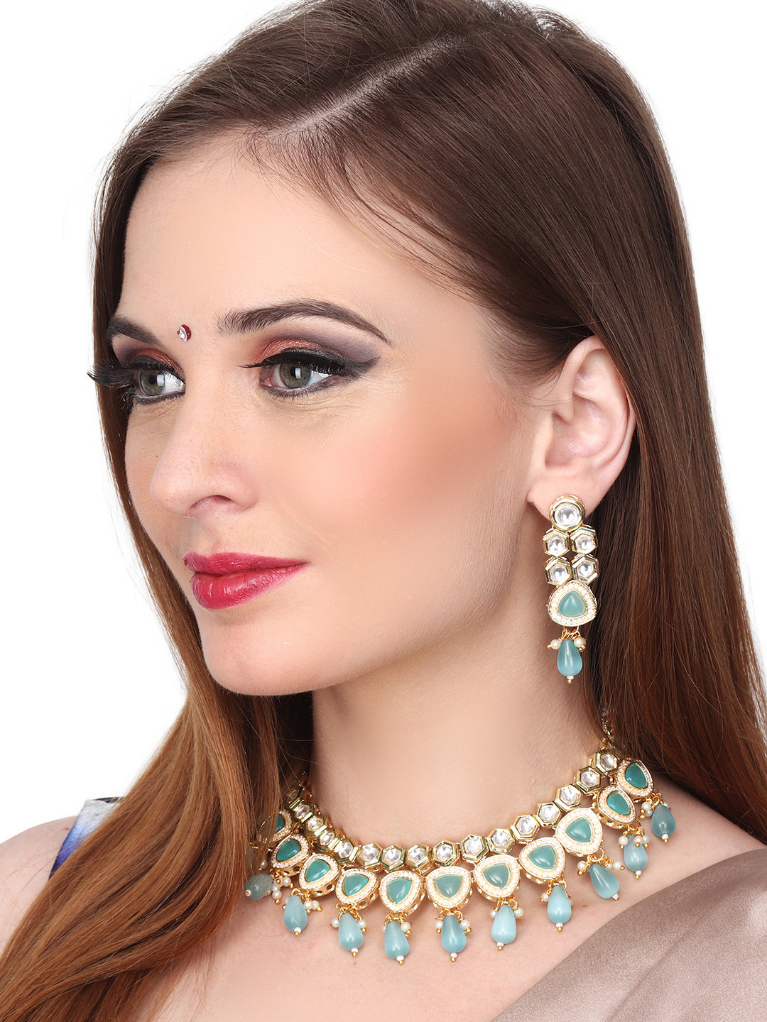 Anvik Gold-Plated Kundan-Studded & Beaded Jewellery Set