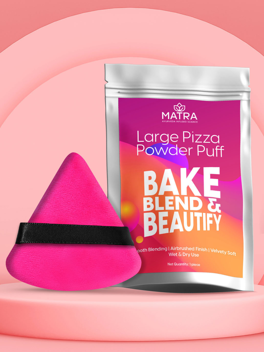 MATRA Bake Blend & Beautify Large Pizza Puff Triangle Powder Puff - Pink