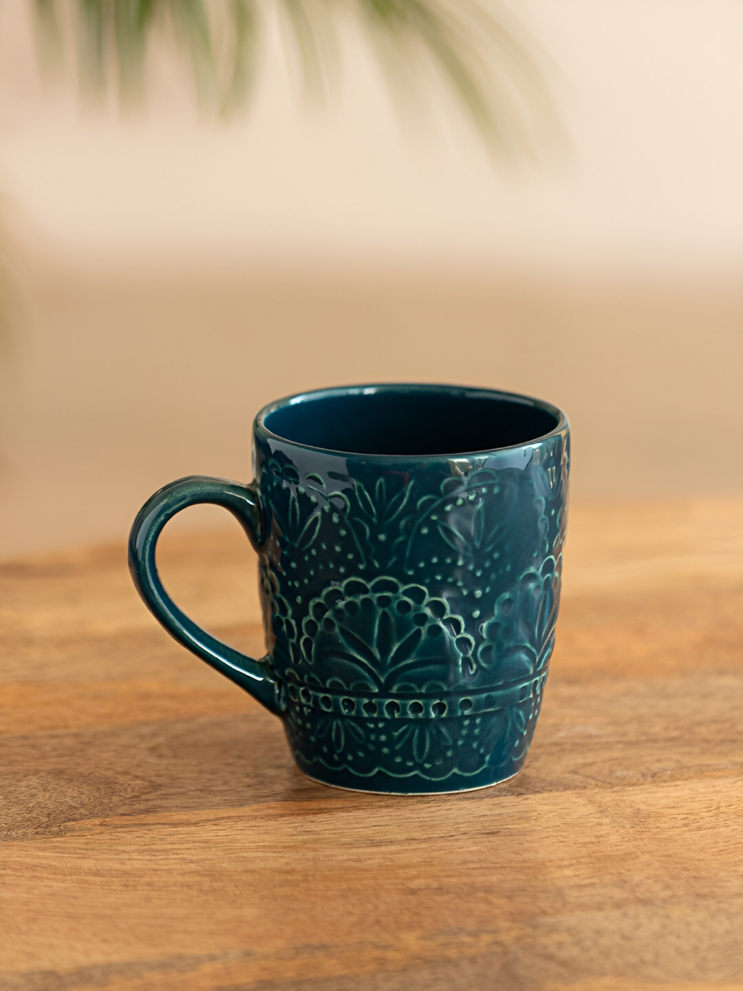 ExclusiveLane Teal Forest Hand Glazed Ceramic Glossy Tea & Coffee Mug 180 ml
