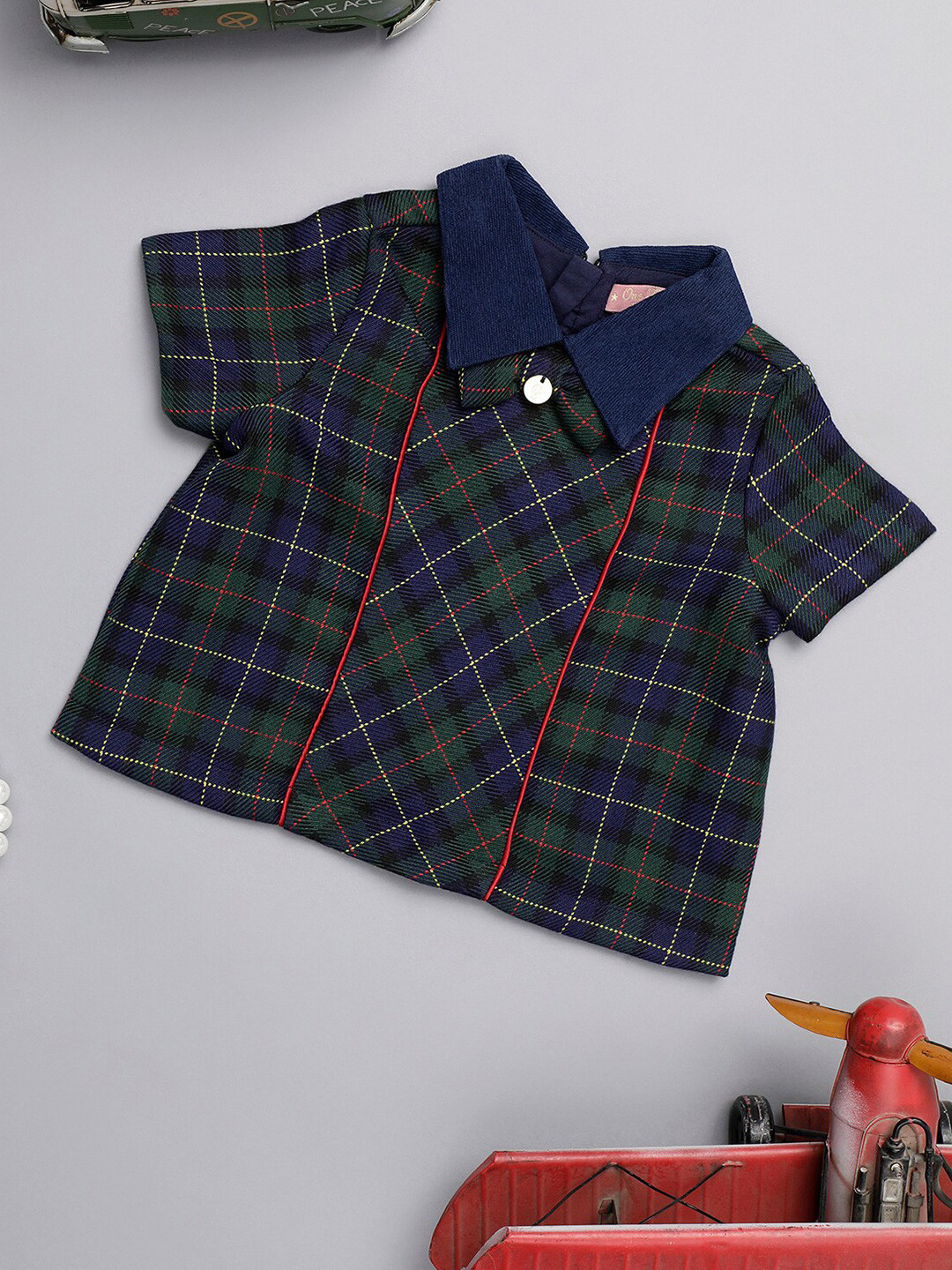 One Friday Girls Shirt Collar short Sleeves Checked Top