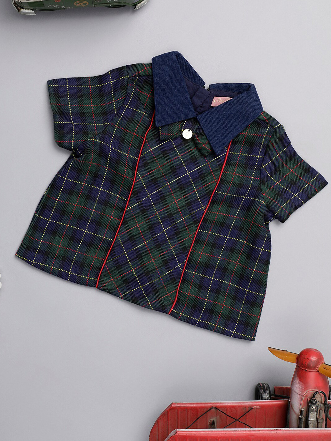 One Friday Girls Shirt Collar Short Sleeves Checked  Top