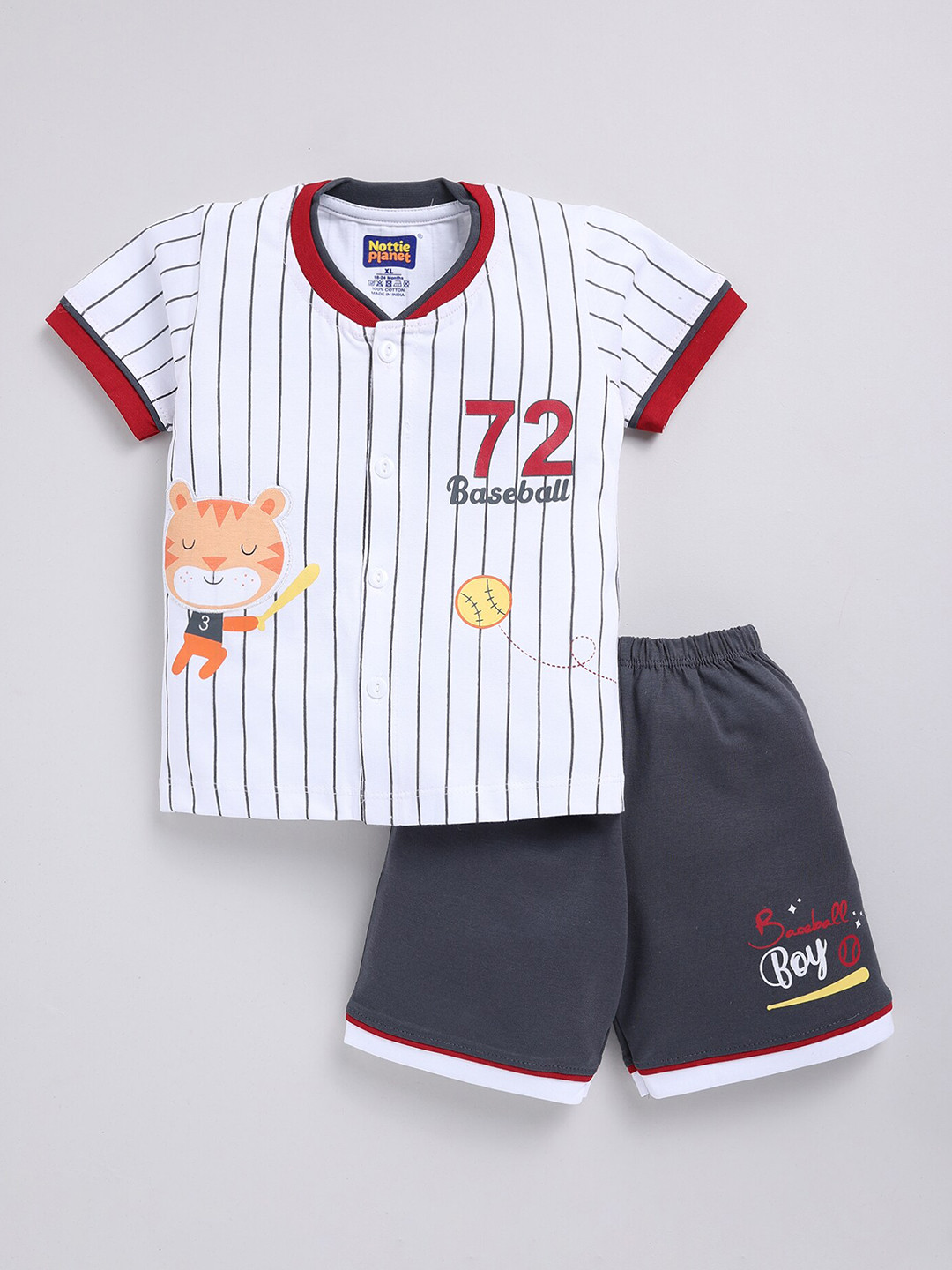 Nottie Planet Boys Striped Pure Cotton T-shirt with Shorts
