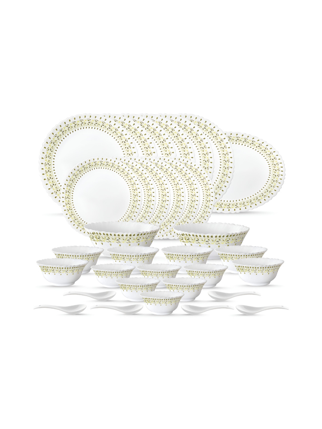 LARAH LARAH-33PCS-ORA Grey Floral Opalware Microwave Safe 33 Piece Dinner Set