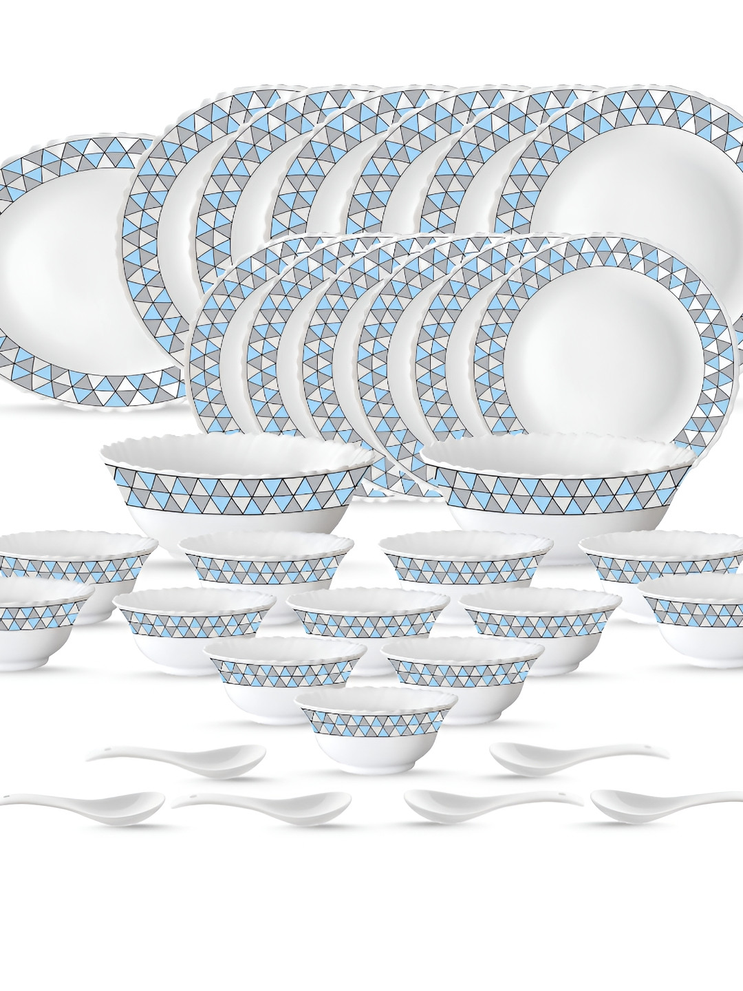 LARAH Grey Geometric Opalware Microwave Safe3 33 Piece Dinner Set