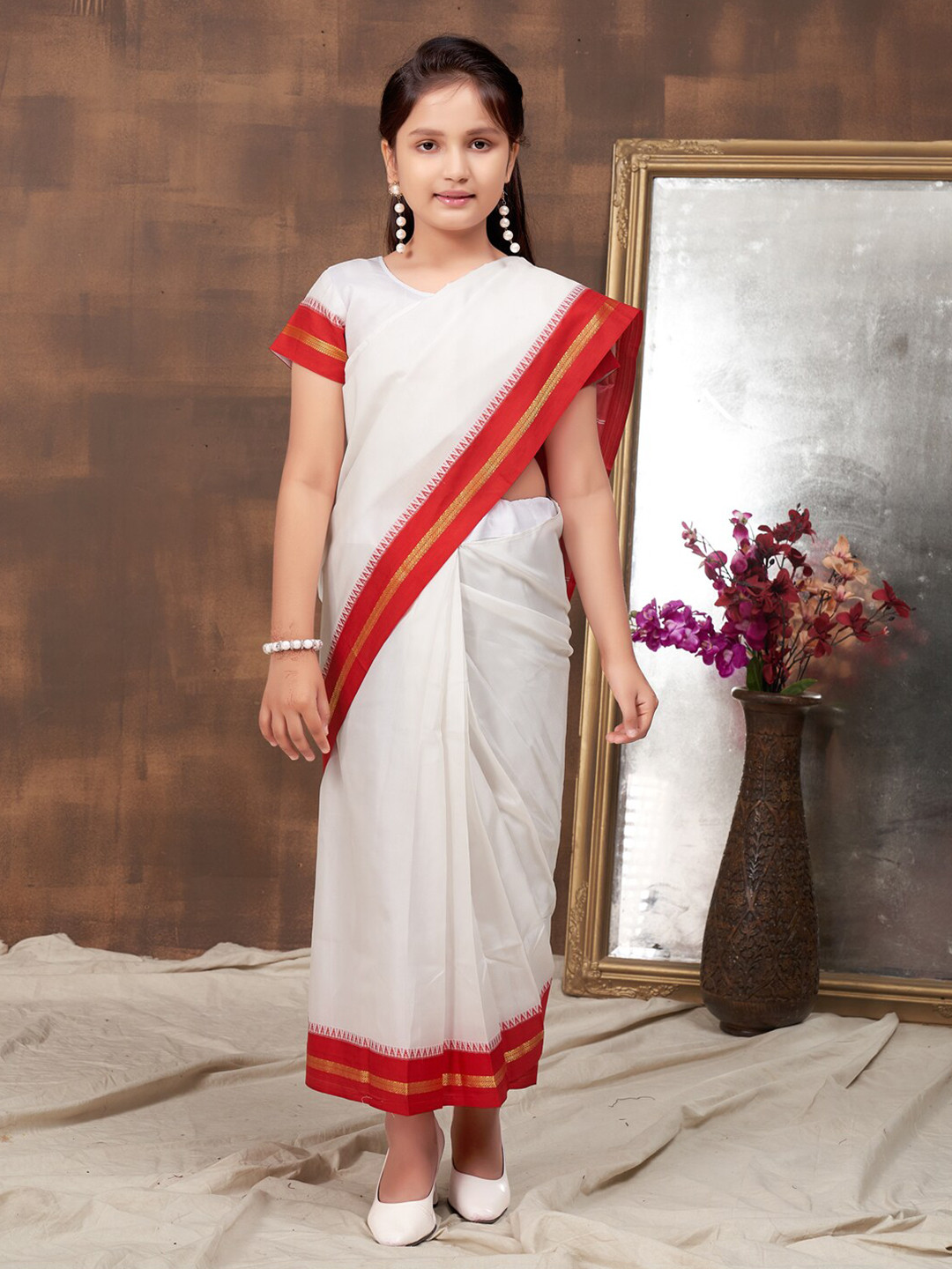 BAESD Girls Zari Bangoli Ready to Wear Saree