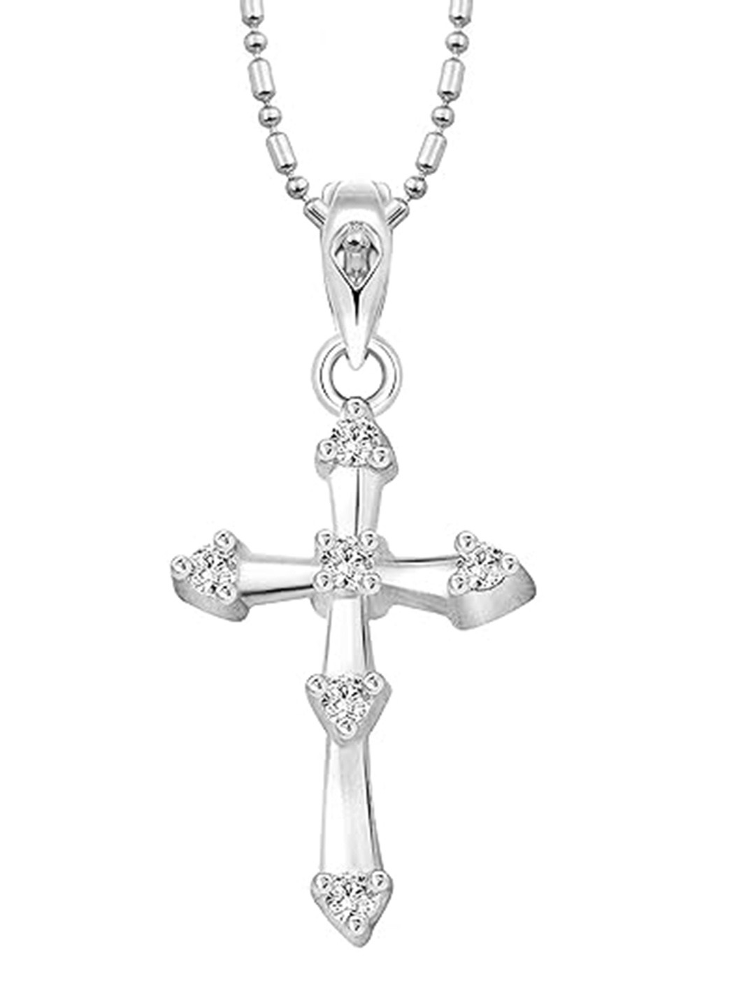 Vighnaharta Rhodium-Plated Cubic Zirconia Studded Cross Pendant