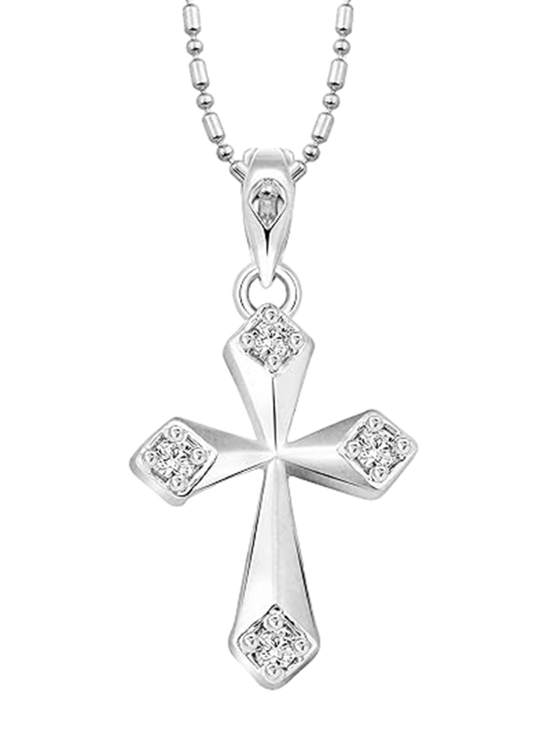 Vighnaharta Rhodium-Plated Cubic Zirconia Studded Cross Pendant