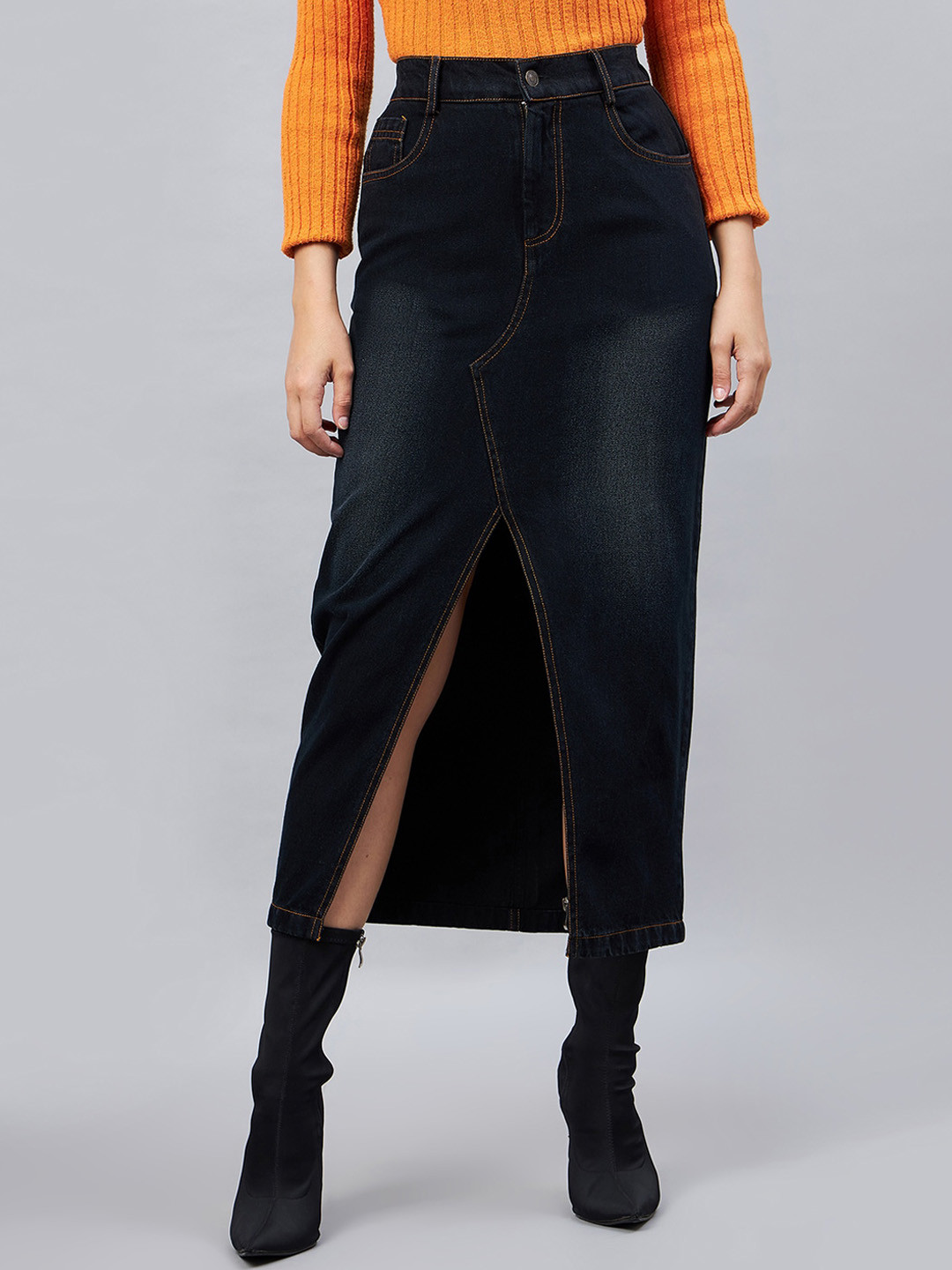 Orchid Blues Front Slit Denim Skirt