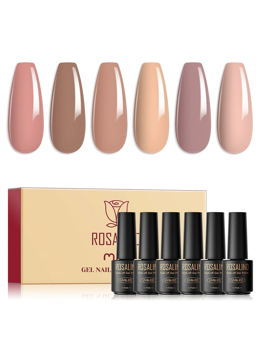 ROSALIND Set Of 6 Soak Off UV & LED Gel Nail Polish 7ml Each - RATC6-002