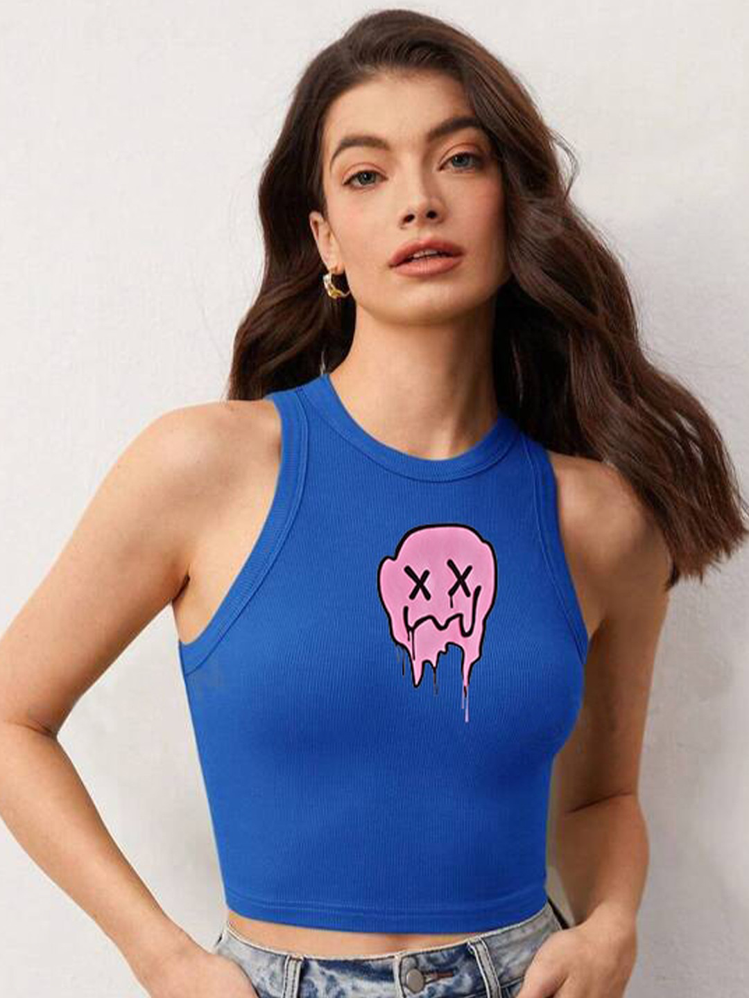TABADTOD Graphic Printed Ribbed Stretchable Tank Crop Top