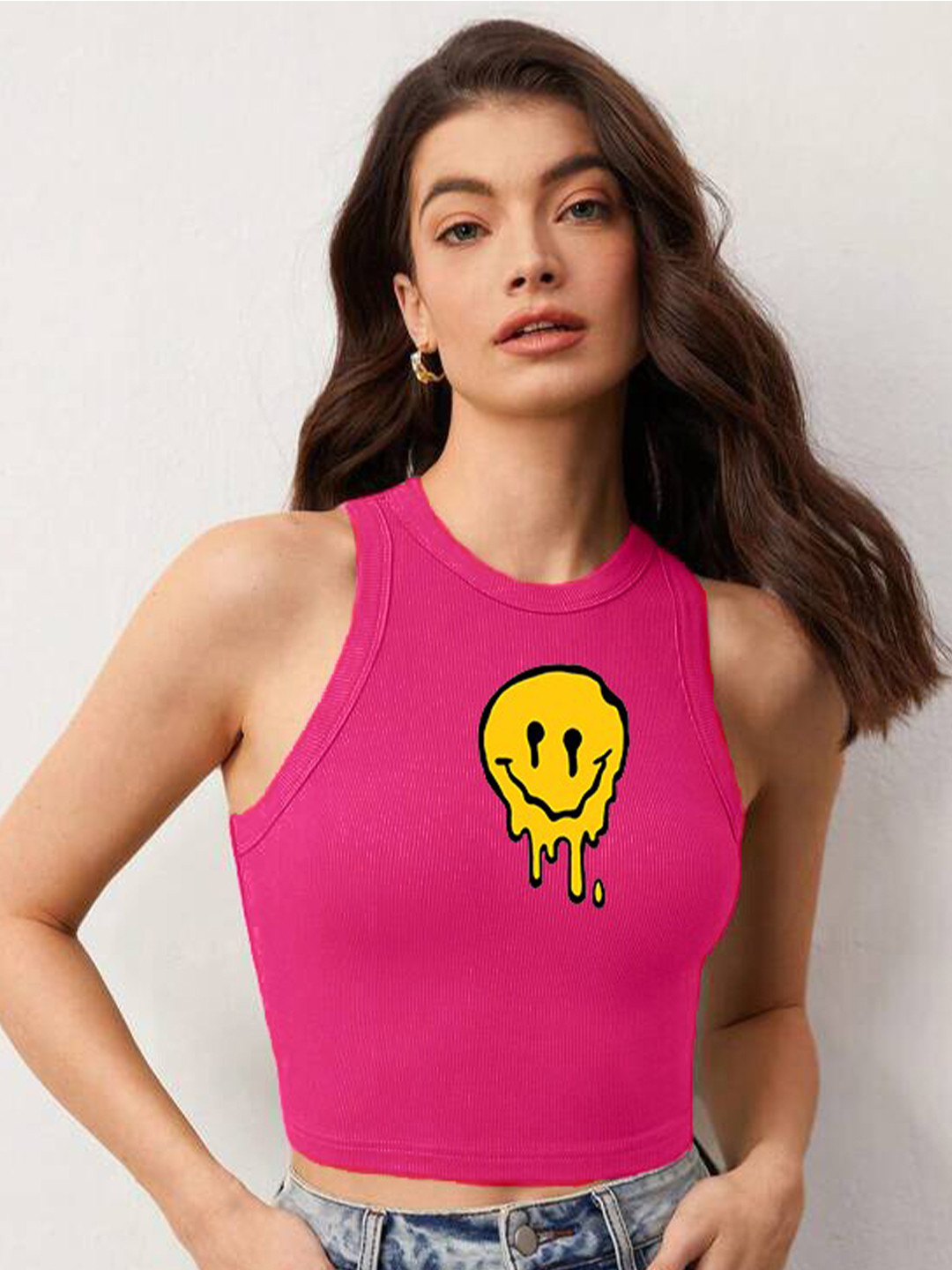 TABADTOD Graphic Printed Ribbed Stretchable Tank Crop Top