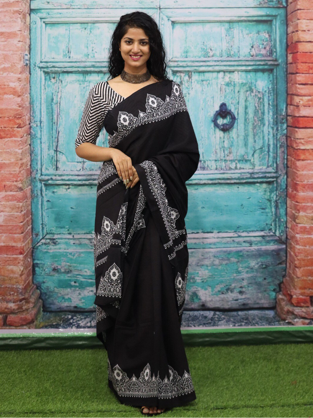 JALTHER Ethnic Motifs Block Printed Saree