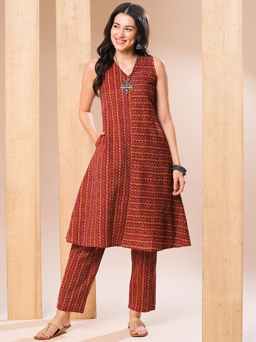 Globus Geometric Printed A Line Kurta & Pant Set