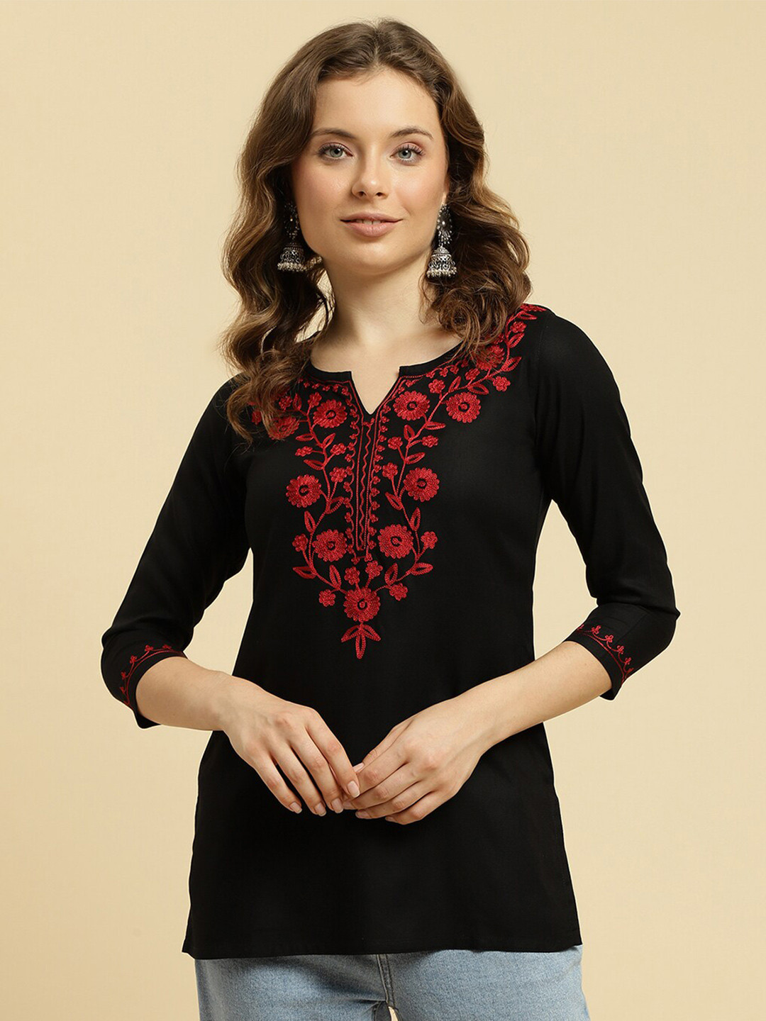 QAZMI Pashmina Work Kashmiri Straight Kurti