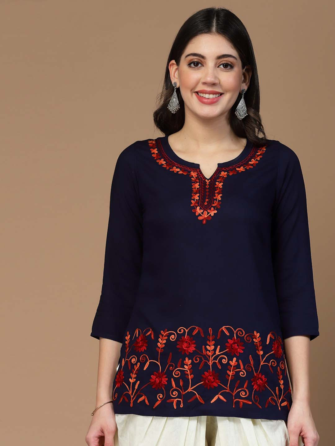QAZMI Hiba Floral Aari Embroidered Kurti