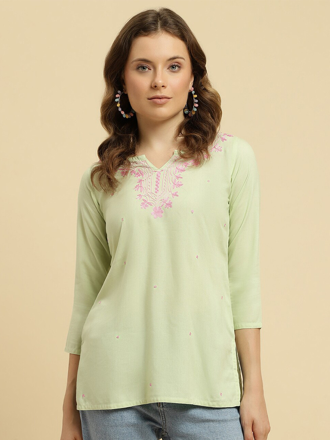 QAZMI Pashmina Work Kashmiri Aari Embroidered Kurti