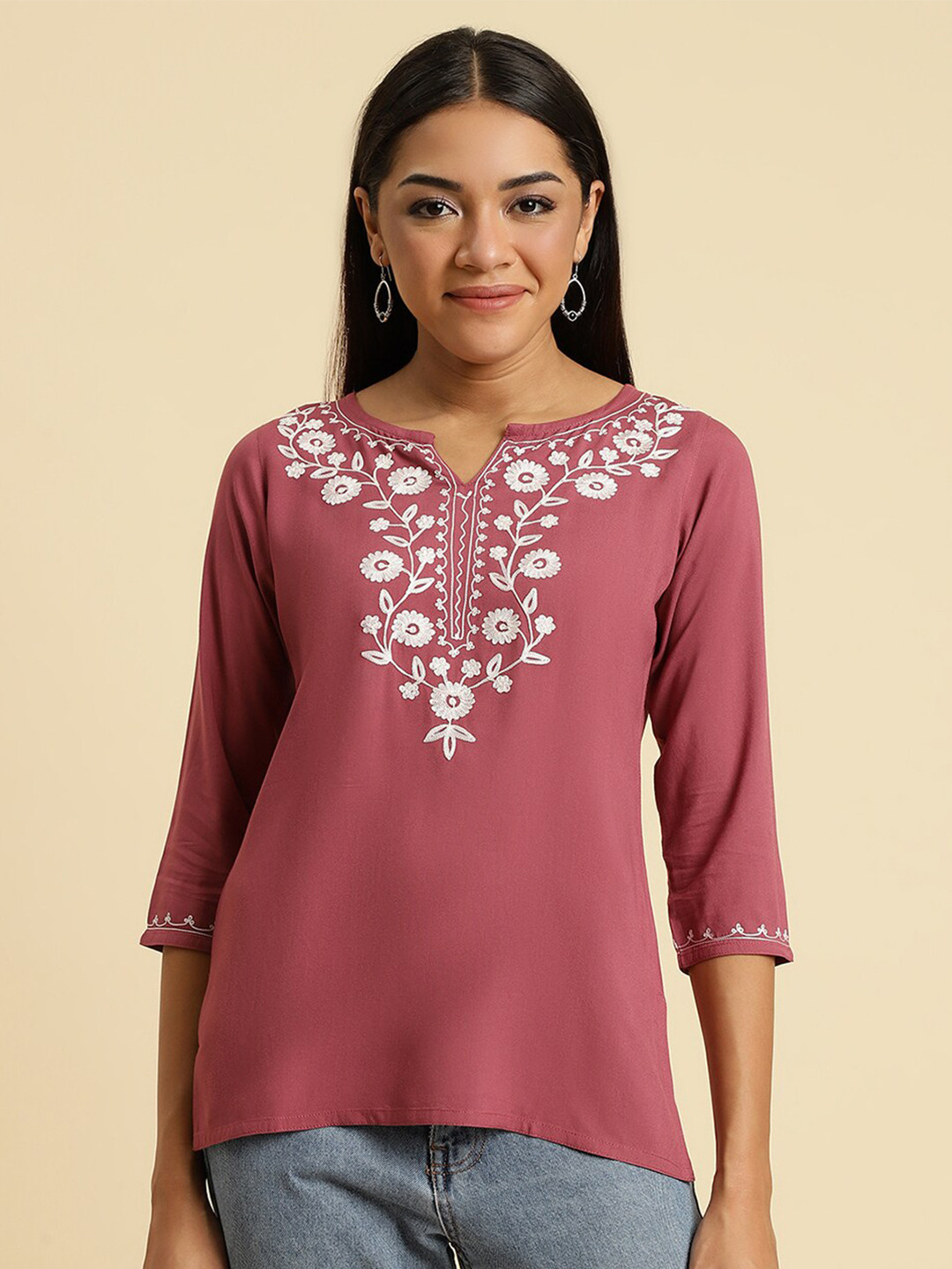 QAZMI Pashmina Work Kashmiri Straight Kurti