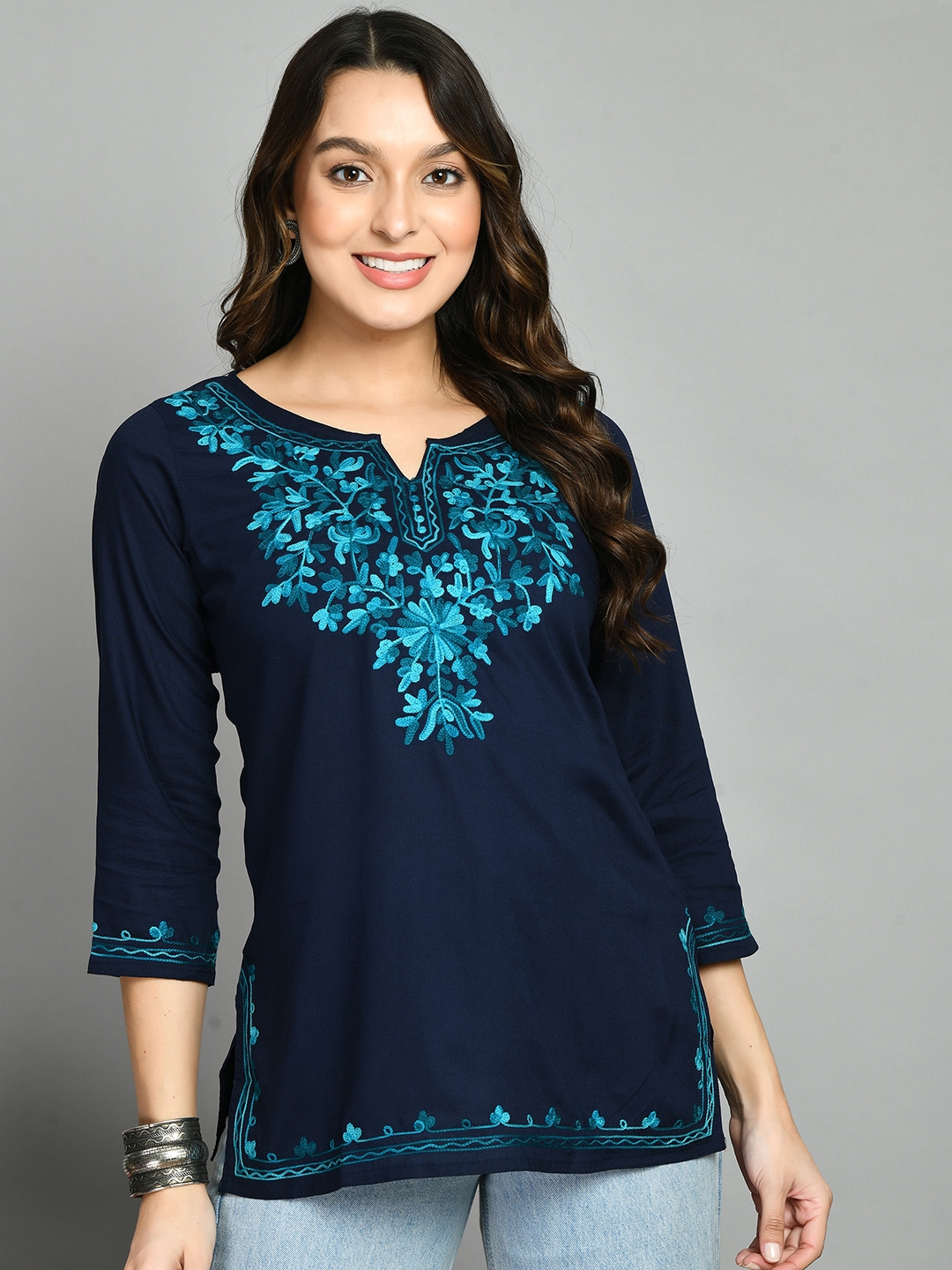 Buy QAZMI Floral Kashmiri Aari Embroidered Kurti Kurtis for Women 28170624 Myntra