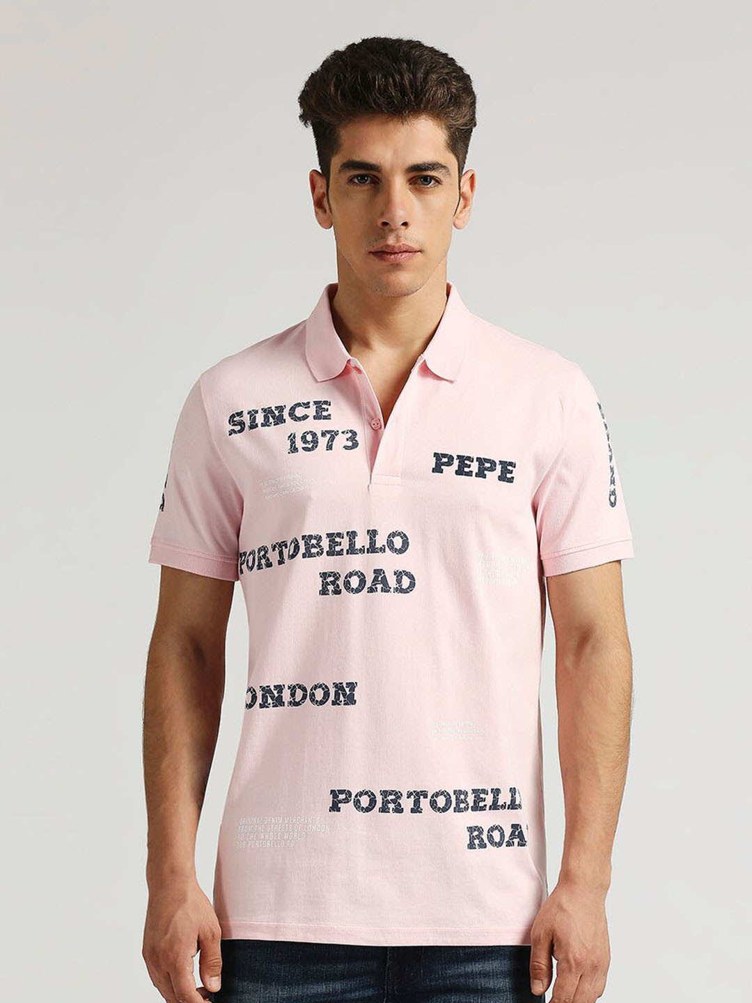 Pepe Jeans Pithom Sr Typography Printed Polo Collar Pure Cotton T-shirt