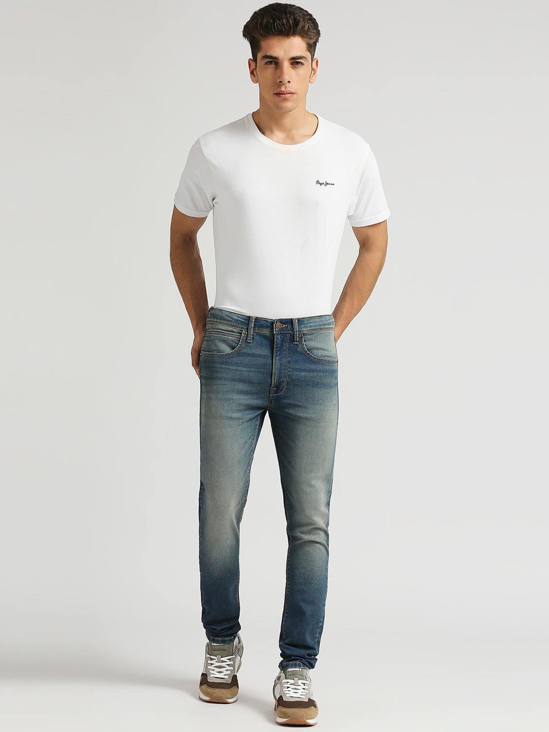 Pepe Jeans Men Gymindigo Chinox Skinny Fit Clean Look Heavy Fade Stretchable Jeans