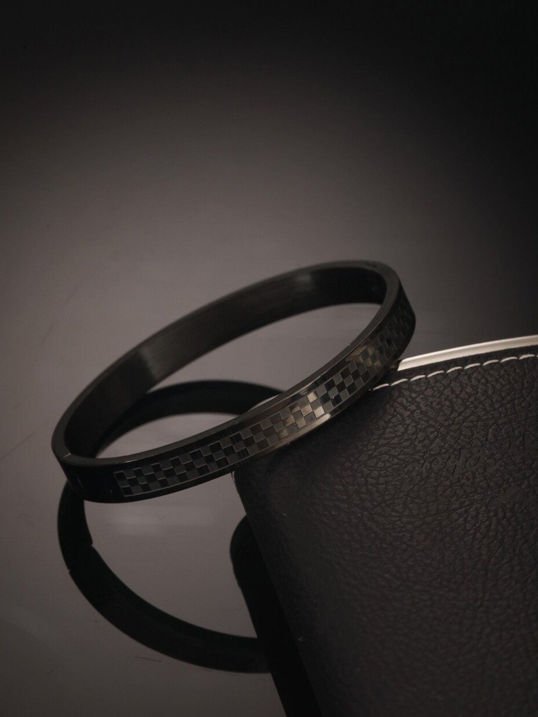 Jazz and Sizzle Men Stainless Steel Checked Kada Bracelet