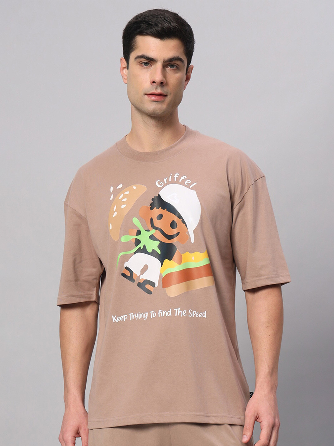 GRIFFEL Graphic Printed Round Neck Short Sleeves Cotton T-shirt