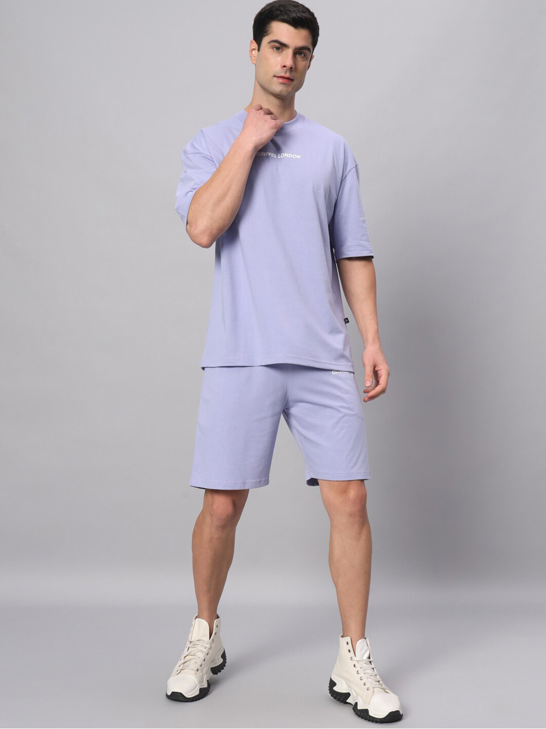 GRIFFEL Typography Printed Pure Cotton T-shirt With Shorts