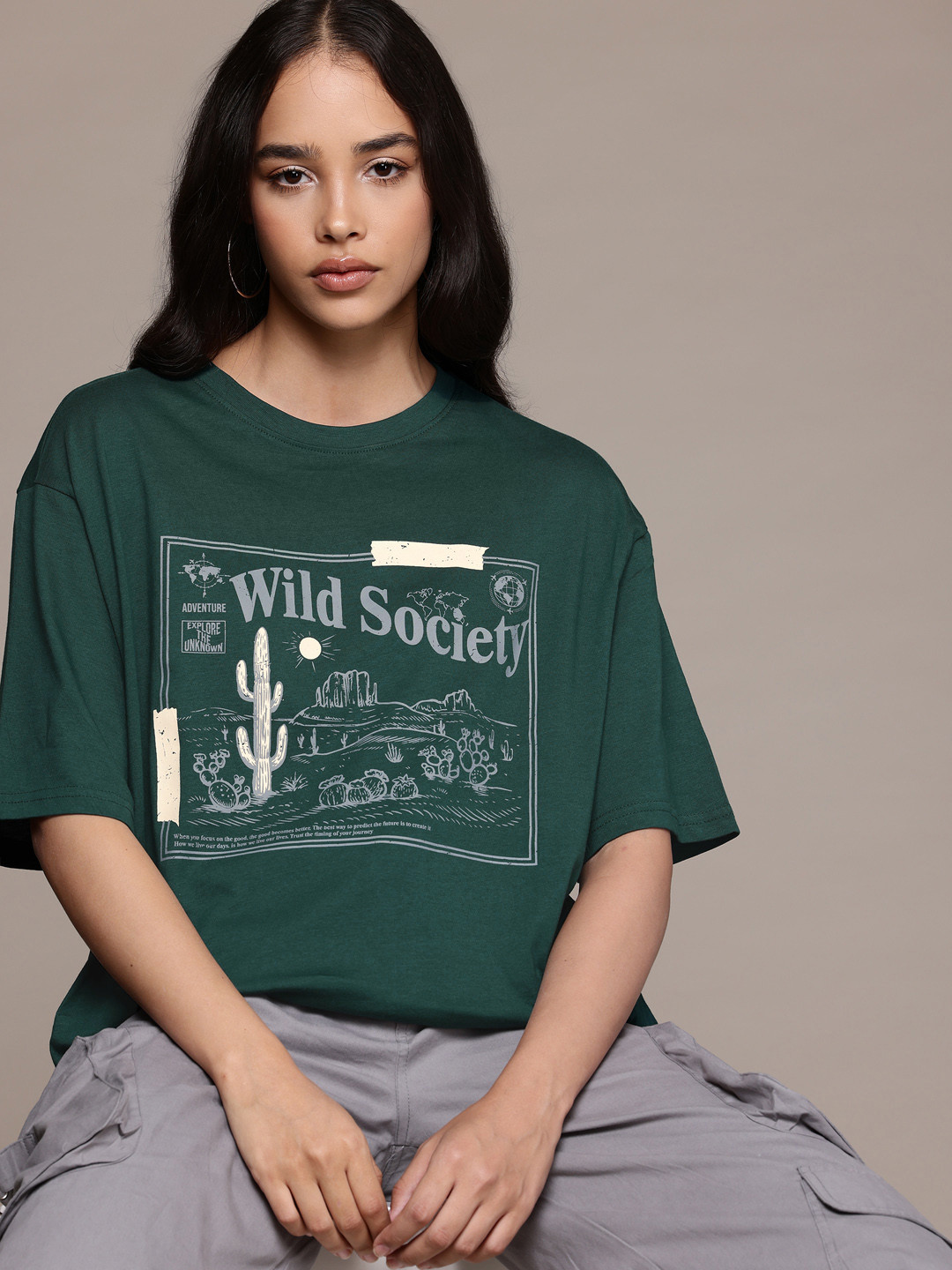 The Roadster Lifestyle Co. Printed Oversized Pure Cotton T-shirt