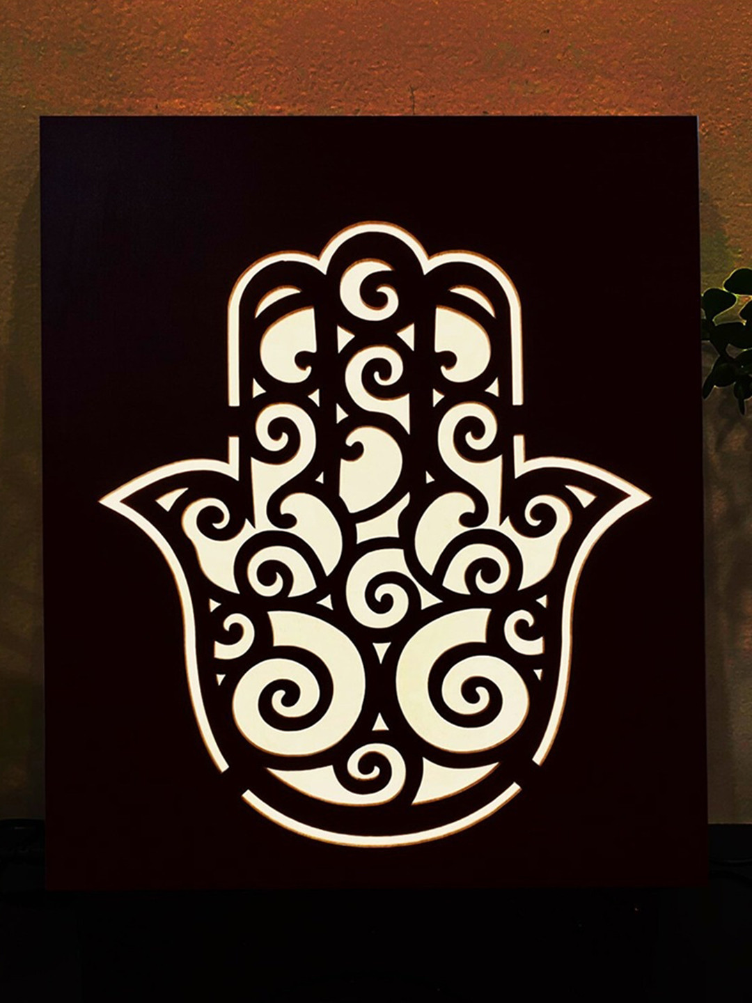 Home Delight Brown & White A4 Backlit Hamsa Craving Table Lamp