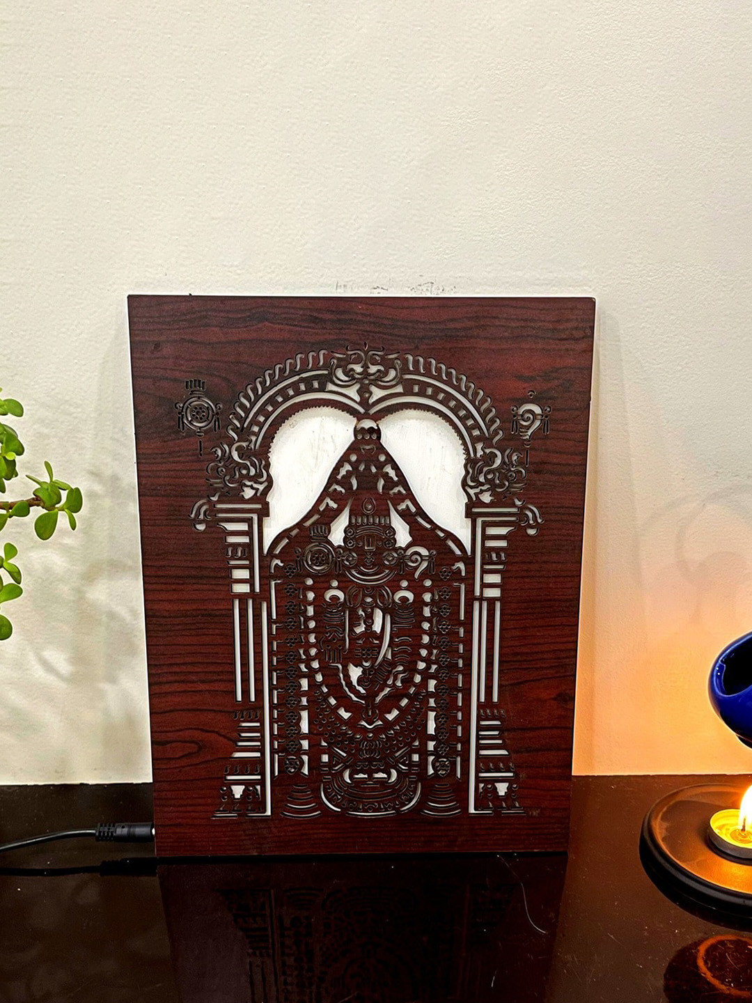 Home Delight Brown & White A4 Backlit Lord Balaji Craving Table Lamp